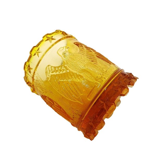 Vintage Amber Glass Kanawha Glass Eagle & Stars Toothpick Holder GLOWS IN UV - Picture 2 of 4